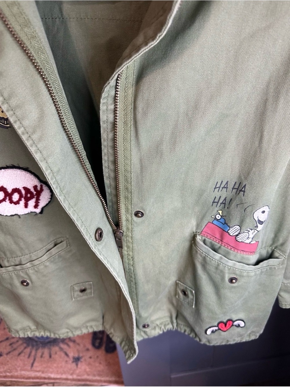 Peanuts Olive Green Snoopy & Woodstock Patch Jacket - Picture 5 of 6